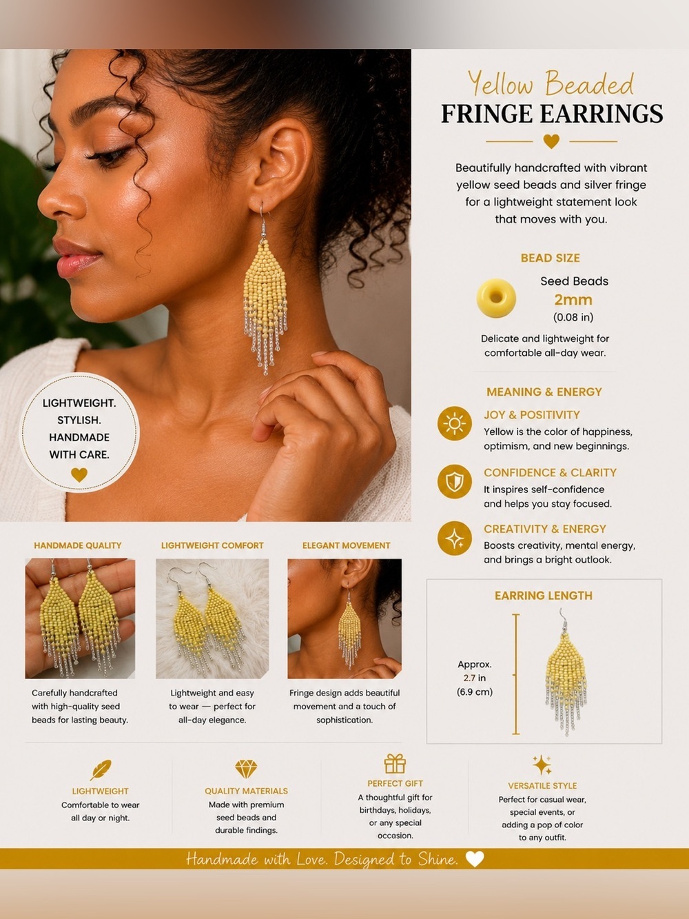 Yellow Beaded Fringe Earrings